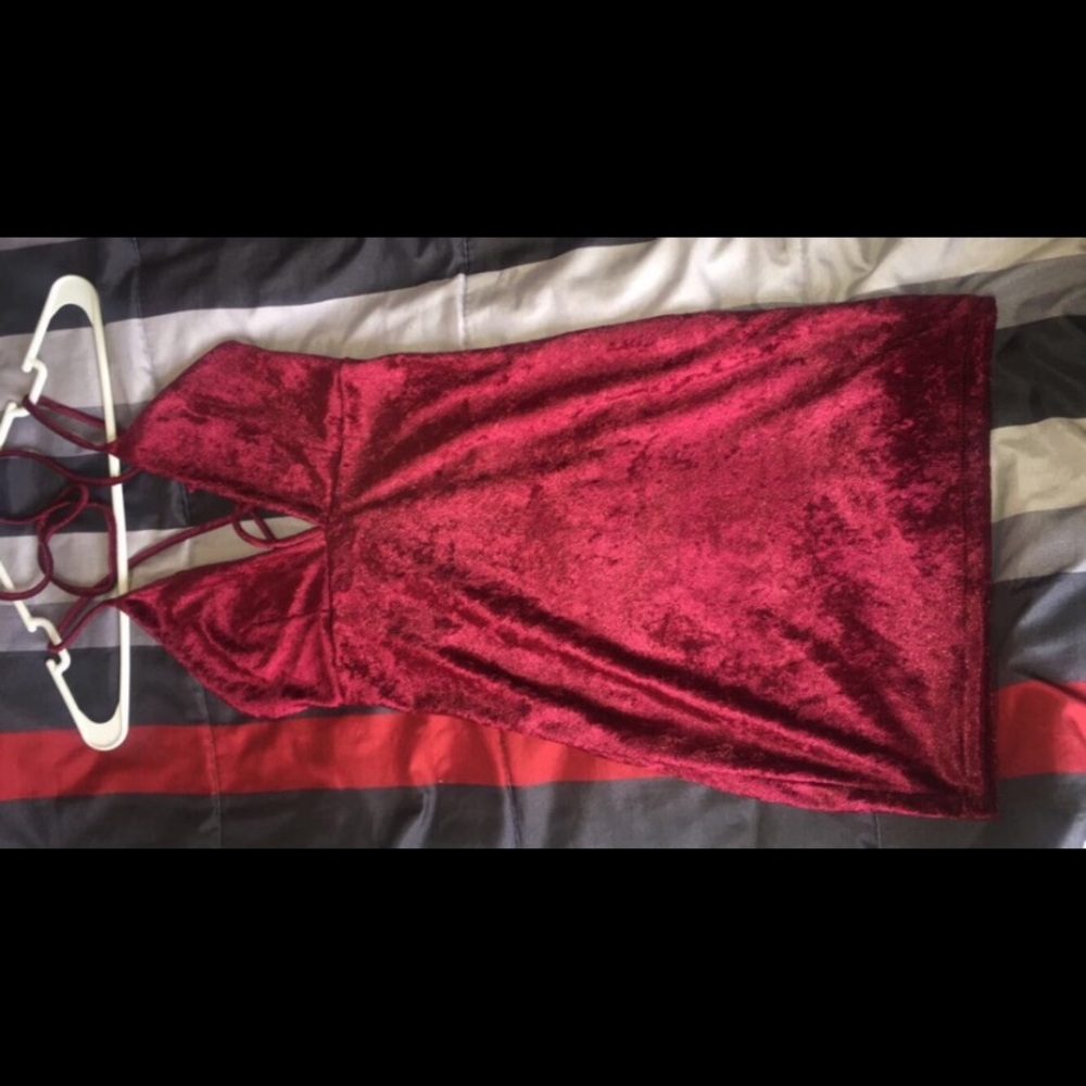 Red Velvet Midi Cross back dress